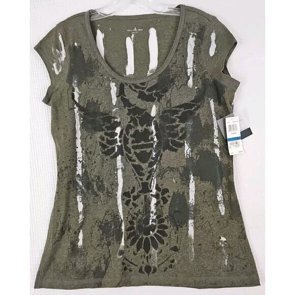 Calvin Klein Jeans ~Woman Size XL~ Green Camo Short Sleeve T-Shirt NWT $45.50 - Picture 1 of 9
